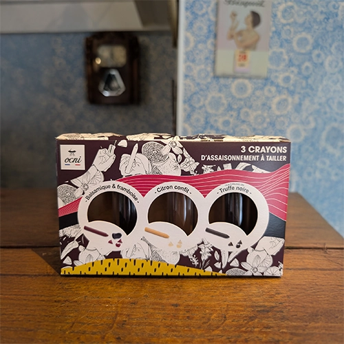 Coffret 3 crayons gourmet gourmand balsamique framboise citron confit et truffe noire